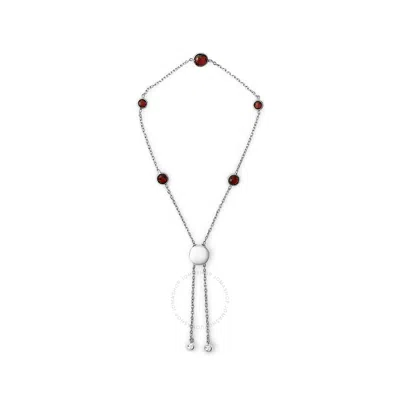 HAUS OF BRILLIANCE HAUS OF BRILLIANCE .925 STERLING SILVER BEZEL SET RED GARNET 5 STATION ADJUSTABLE BOLO BRACELET