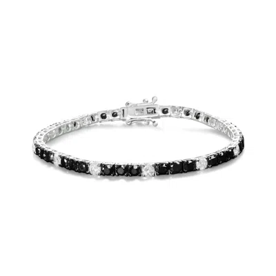 Haus Of Brilliance .925 Sterling Silver Black And White Diamond Tennis Bracelet