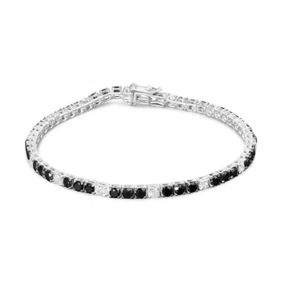 Haus Of Brilliance .925 Sterling Silver Black And White Diamond Tennis Bracelet