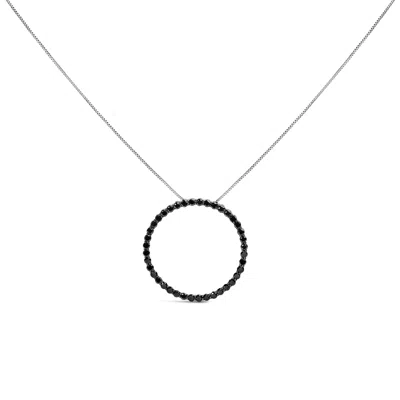 Haus Of Brilliance .925 Sterling Silver Black Diamond Open Hoop Circle 18" Pendant Necklace In White