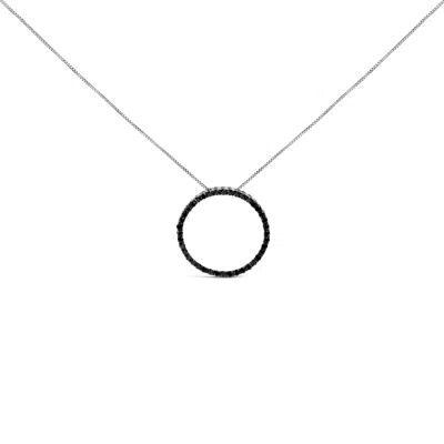 Haus Of Brilliance .925 Sterling Silver Black Diamond Open Hoop Circle 18" Pendant Necklace In White