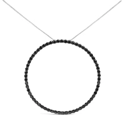 Haus Of Brilliance .925 Sterling Silver Black Diamond Open Hoop Circle 18" Pendant Necklace In White