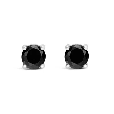 Haus Of Brilliance .925 Sterling Silver Black Diamond Solitaire Stud Earrings In White