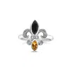 Haus Of Brilliance .925 Sterling Silver Black Onyx And Yellow Citrine Marquise And Diamond Accent Fleur De Lis Ring In White