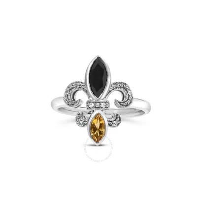 Haus Of Brilliance .925 Sterling Silver Black Onyx Yellow Citrine Marquise & Diamond Accent Fleur De