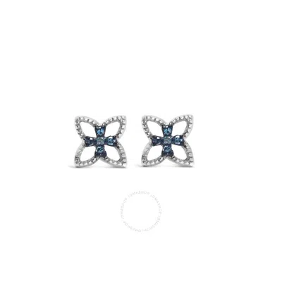 Haus Of Brilliance .925 Sterling Silver Blue Diamond Accent 4 Petal Flower Stud Earring (blue Color In White
