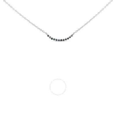 Haus Of Brilliance .925 Sterling Silver Blue Diamond Accent Curved Bar Necklace- 18"