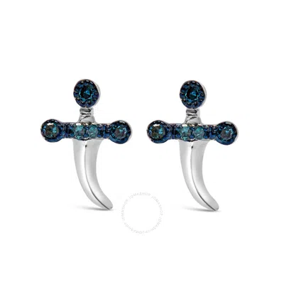 Haus Of Brilliance .925 Sterling Silver Blue Diamond Accent Knife Earrings (blue Color