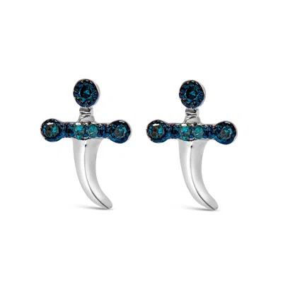 Haus Of Brilliance .925 Sterling Silver Blue Diamond Accent Knife Earrings In White