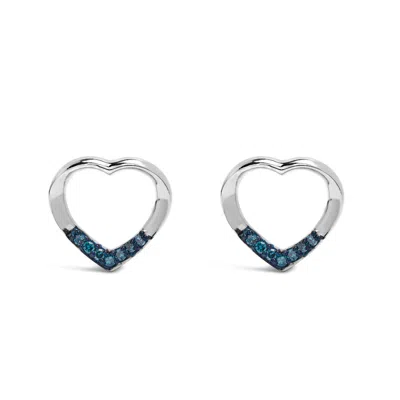 Haus Of Brilliance .925 Sterling Silver Blue Diamond Accent Open Heart Stud Earrings In White