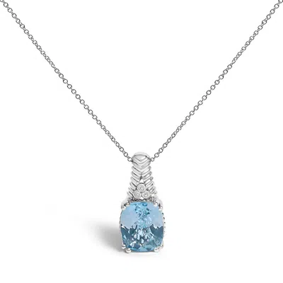 Haus Of Brilliance .925 Sterling Silver Blue Topaz And Diamond Accent Textured Pendant Necklace - 18 In White