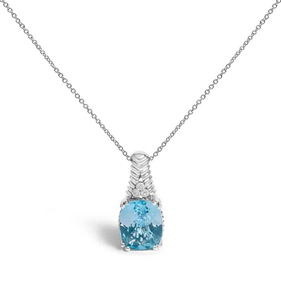 Haus Of Brilliance .925 Sterling Silver Blue Topaz And Diamond Accent Textured Pendant Necklace In White