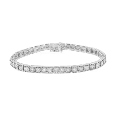 Haus Of Brilliance .925 Sterling Silver Brilliant-cut Round Diamond Square Frame Miracle-set Tennis Bracelet In White