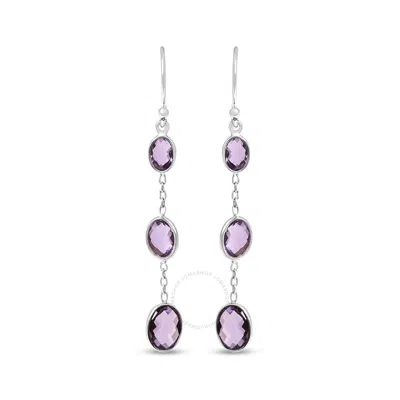 Haus Of Brilliance .925 Sterling Silver Checkerboard Cut Oval Purple Amethyst 2" Inch Drop And Dangl