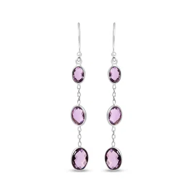 Haus Of Brilliance .925 Sterling Silver Checkerboard Cut Oval Purple Amethyst 2" Inch Drop And Dangle Earrings