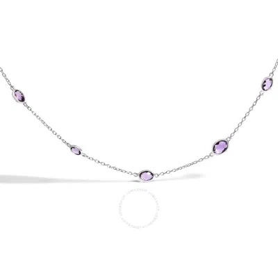 Haus Of Brilliance .925 Sterling Silver Checkerboard Cut Purple Amethyst Bezel Station Necklace - 22 In White