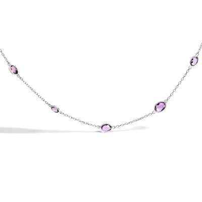 Haus Of Brilliance .925 Sterling Silver Checkerboard Cut Purple Amethyst Bezel Station Necklace