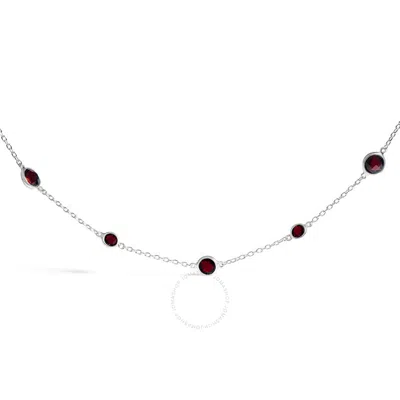 Haus Of Brilliance .925 Sterling Silver Checkerboard Cut Red Garnet Bezel Station Necklace - 22" Inc