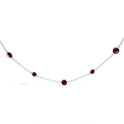 Haus Of Brilliance .925 Sterling Silver Checkerboard Cut Red Garnet Bezel Station Necklace In Burgundy