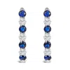 Haus Of Brilliance .925 Sterling Silver Created Blue And White Sapphire Hoop Earrings In Silver