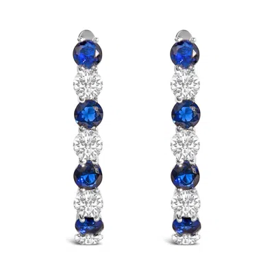Haus Of Brilliance .925 Sterling Silver Created Blue And White Sapphire Hoop Earrings
