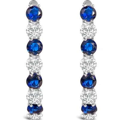Haus Of Brilliance .925 Sterling Silver Created Blue And White Sapphire Hoop Earrings In Metallic