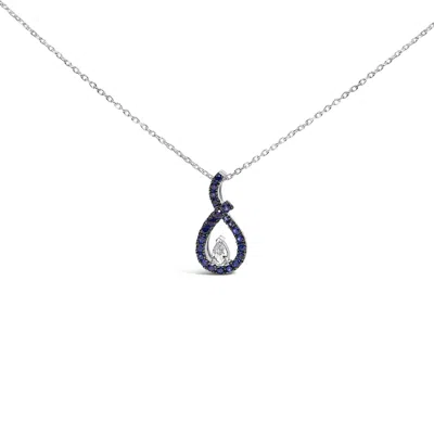 Haus Of Brilliance .925 Sterling Silver Created Blue And White Sapphire Teardrop Shaped Pendant Necklace