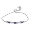 Haus Of Brilliance .925 Sterling Silver Created Blue Sapphire And White Sapphire Bolo Bracelet In White