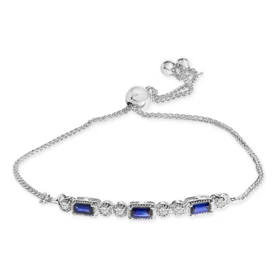 Haus Of Brilliance .925 Sterling Silver Created Blue Sapphire And White Sapphire Bolo Bracelet