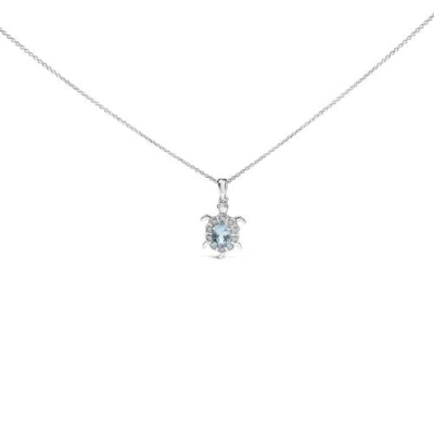 Haus Of Brilliance .925 Sterling Silver Created Blue Topaz And Sapphire Turtle Pendant Necklace In Metallic