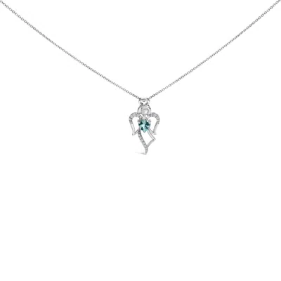 Haus Of Brilliance .925 Sterling Silver Created Blue Topaz Angel Pendant Necklace In Metallic