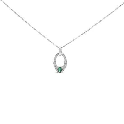 Haus Of Brilliance .925 Sterling Silver Created Green Emerald And White Sapphire Oval Shaped Pendant Necklace In Burgundy