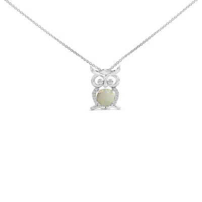 HAUS OF BRILLIANCE HAUS OF BRILLIANCE .925 STERLING SILVER CREATED OPAL AND SAPPHIRE PENDANT NECKLACE