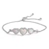 Haus Of Brilliance .925 Sterling Silver Created Opal Triple Heart And White Sapphire Bolo Bracelet In Metallic