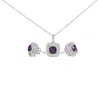 Haus Of Brilliance .925 Sterling Silver Created Purple Amethyst And White Sapphire Halo Pendant Earring Set In Metallic
