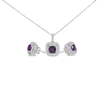 HAUS OF BRILLIANCE HAUS OF BRILLIANCE .925 STERLING SILVER CREATED PURPLE AMETHYST AND WHITE SAPPHIRE HALO SET