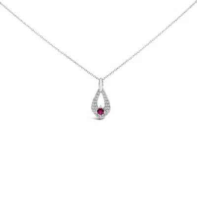 Haus Of Brilliance .925 Sterling Silver Created Red Ruby And White Sapphire Pear Shaped Pendant Neck In Metallic