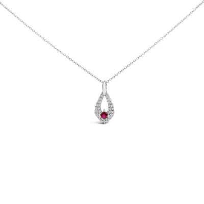 Haus Of Brilliance .925 Sterling Silver Created Red Ruby And White Sapphire Pear Shaped Pendant Necklace