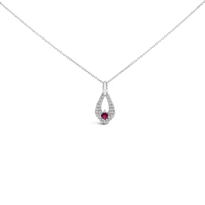 Haus Of Brilliance .925 Sterling Silver Created Red Ruby And White Sapphire Pear Shaped Pendant Necklace In Brown