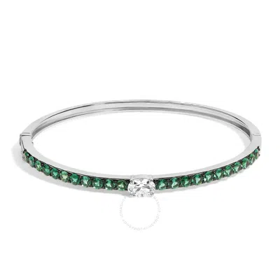 Haus Of Brilliance .925 Sterling Silver Created Sapphire And Emerald Semi Eternity Bangle Bracelet - In White