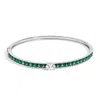 Haus Of Brilliance .925 Sterling Silver Created Sapphire And Emerald Semi Eternity Bangle Bracelet In Green