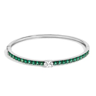 Haus Of Brilliance .925 Sterling Silver Created Sapphire And Emerald Semi Eternity Bangle Bracelet In Green