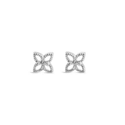 Haus Of Brilliance 925 Sterling Silver Diamond Accent 4 Petal Flower Stud Earring In White