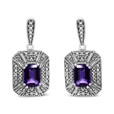 Haus Of Brilliance .925 Sterling Silver Diamond Accent And 7x5mm Purple Amethyst Stud Earrings In White