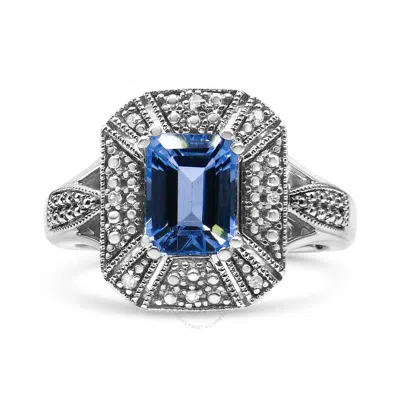 Haus Of Brilliance .925 Sterling Silver Diamond Accent And 8x6 Mm Emerald-shape Blue Topaz Ring (i-j In Metallic