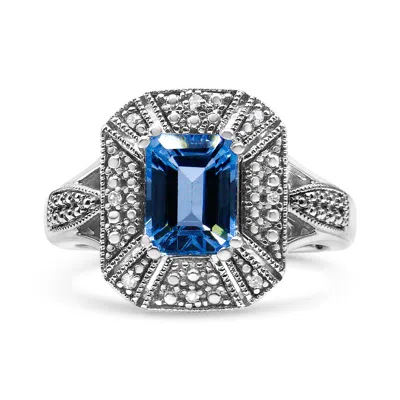 Haus Of Brilliance .925 Sterling Silver Diamond Accent And 8x6 Mm Emerald-shape Blue Topaz Ring In White