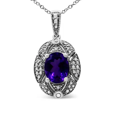 Haus Of Brilliance .925 Sterling Silver Diamond Accent And 9x7mm Purple Oval Amethyst Gemstone Pendant 18" Necklace In White