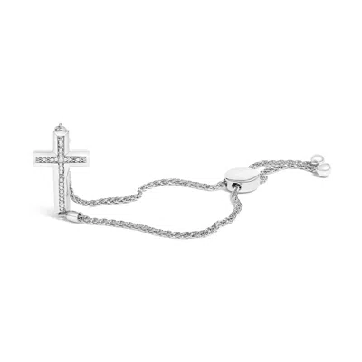 Haus Of Brilliance .925 Sterling Silver Diamond Accent Cross Bolo Bracelet In White