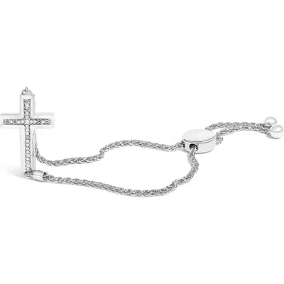 Haus Of Brilliance .925 Sterling Silver Diamond Accent Cross Bolo Bracelet