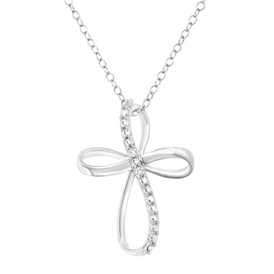 Haus Of Brilliance .925 Sterling Silver Diamond Accent Cross Ribbon 18" Pendant Necklace In White